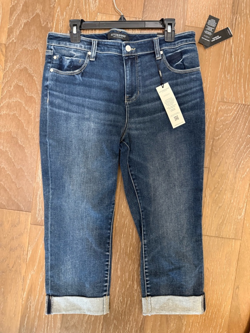 Liverpool Dark Blue Charlie Cropped Skinny Jeans with Cuffed Hem Soft
